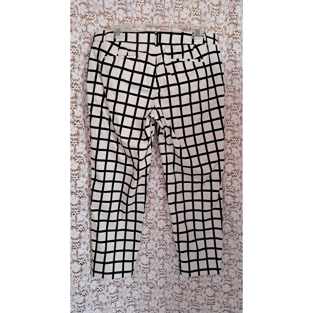 J.Crew Ankle Pants 10 Ivory Black Windowpane Flat Front Pockets Stretch Preppy - Picture 3 of 12